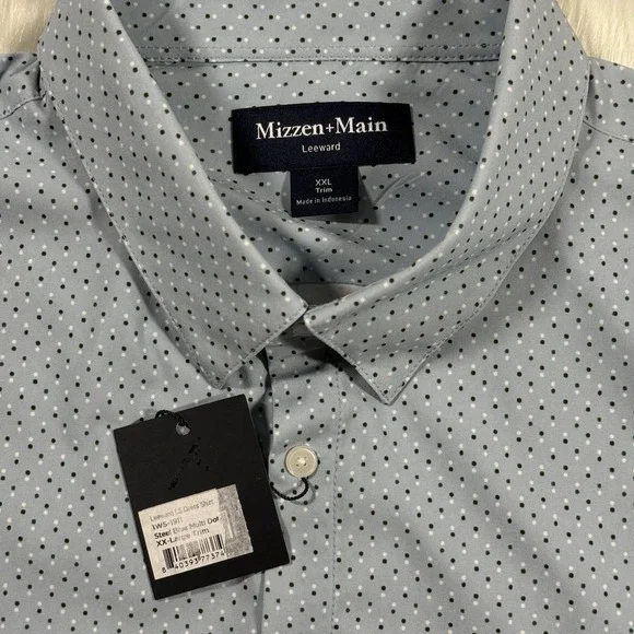 Mizzen + Main Men's Size XXL Blue Dot Trim Fit Leeward Button Up Shirt L/S